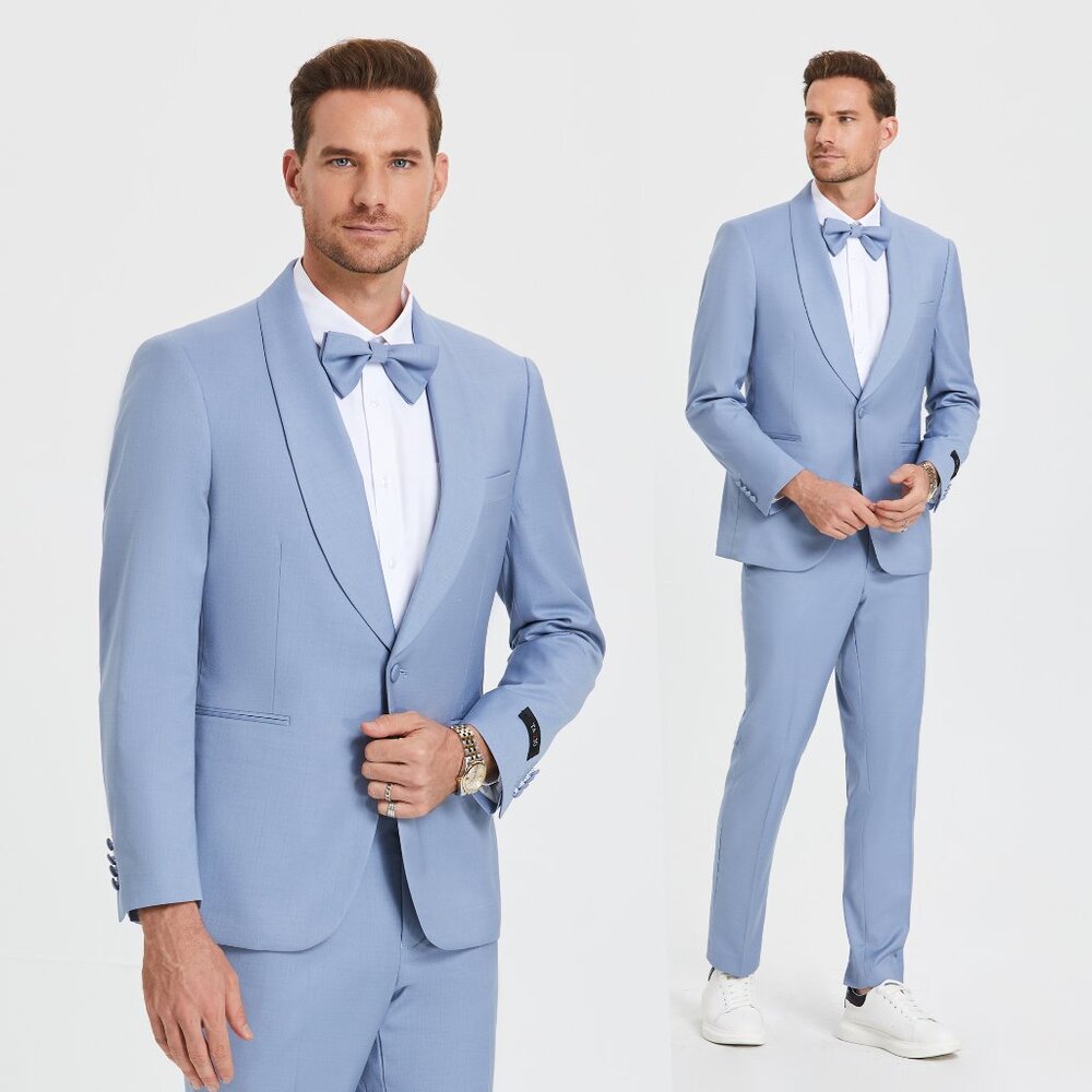 Skinny-Fit  Tazio Men's 2-Piece Shawl Collar Suit, Beau Blue